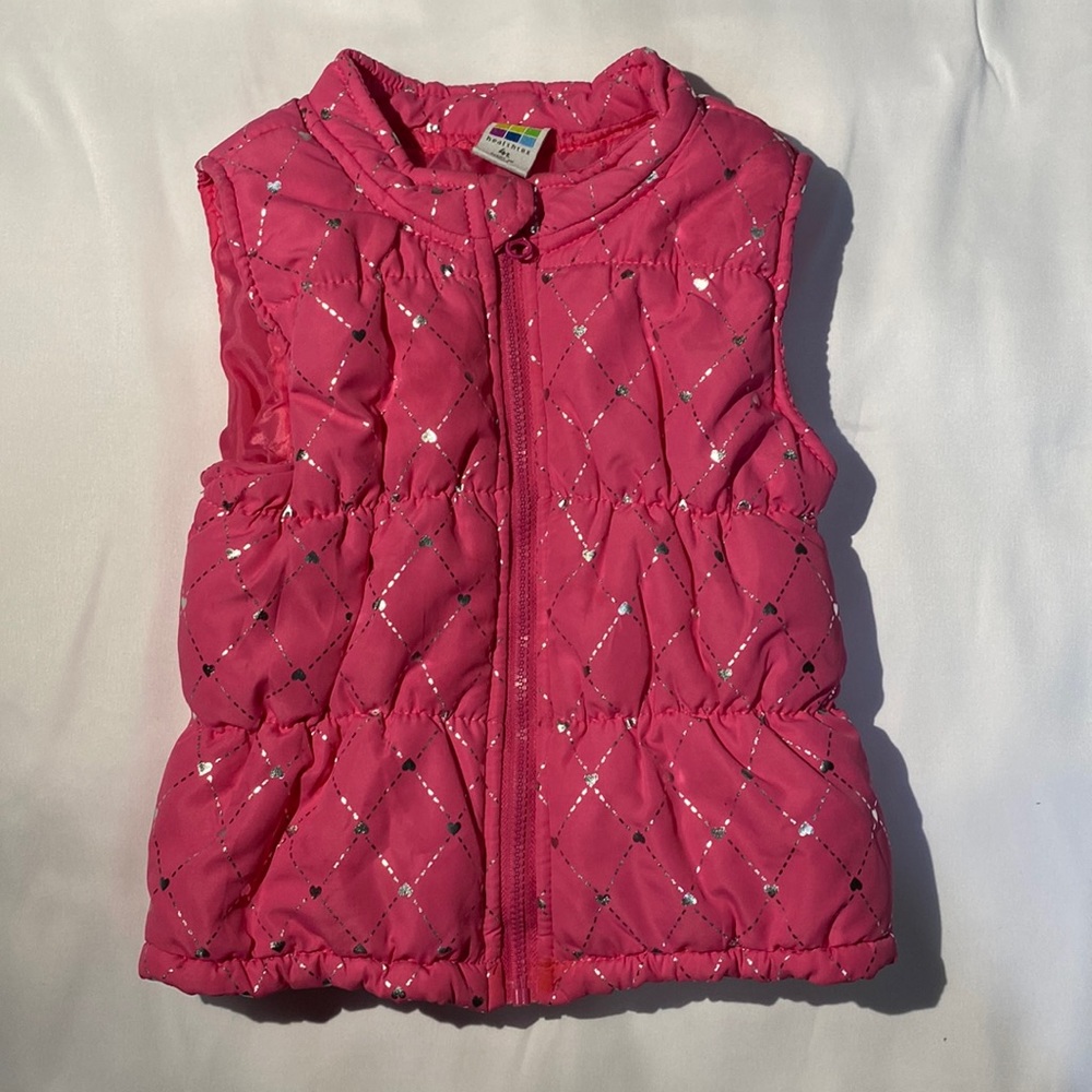 Puffy Pink Vest with Silver Heart Detail